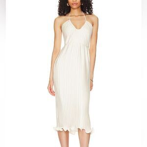 Lovers And Friends Benni Midi Dress in Ivory white
 Pleated halter Revolve XS